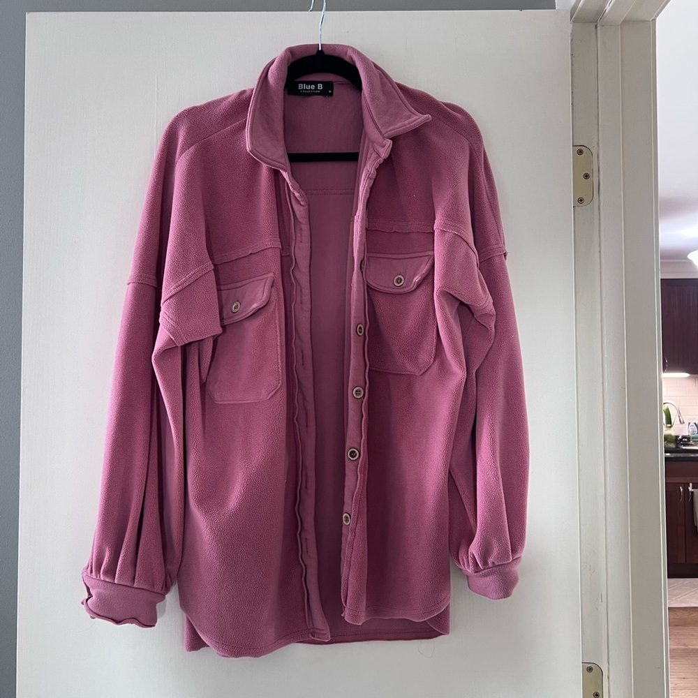 Pink Button-Up Fleece Jacket